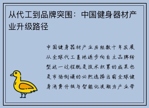 从代工到品牌突围：中国健身器材产业升级路径